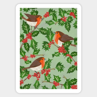 Three little paper cut robins on a holly bush Sticker